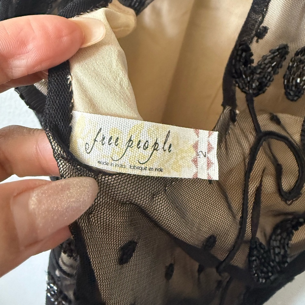 Free People Embroidered Mini Dress Size 2 | Sheer Lace Black Tan Y2K Festival - Picture 8 of 11
